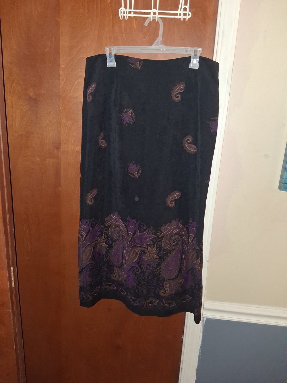 Briggs New York Black Maxi Skirt with Purple Paisley Hem